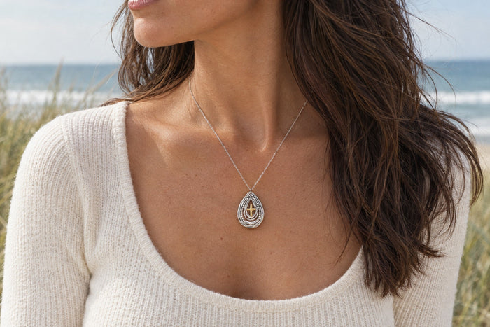 Abby Cross Necklace worn