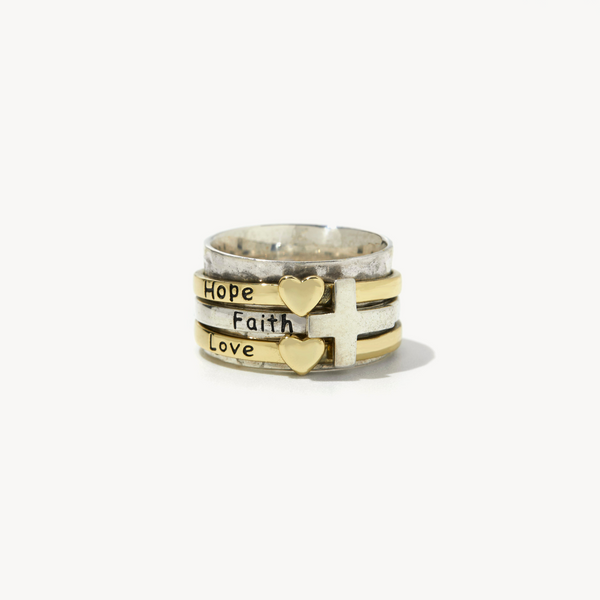 Geonna Cross Spinner Ring in sterling silver and 14k gold