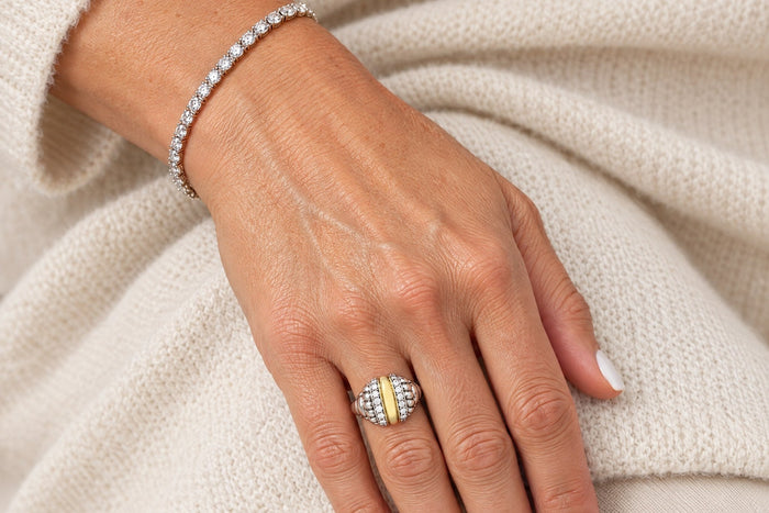 Idalia Gemstone Ring worn with a tennis bracelet