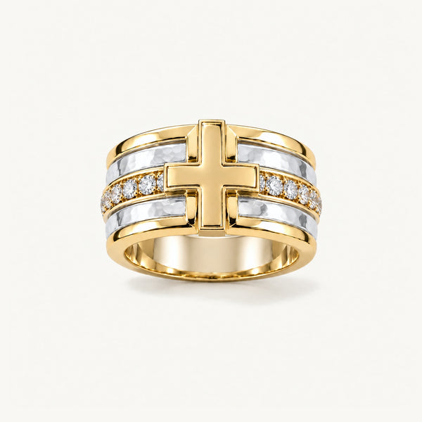 Vesper Pavé Cross Band in 925 sterling silver and 14k gold filled, front view