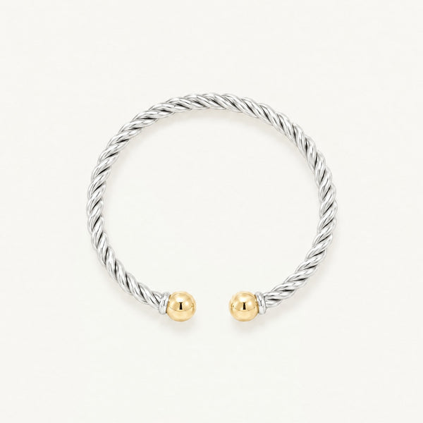 Seabrook Twist Cuff Bracelet in Sterling Silver with 14k Gold Filled Ball Ends, Ideaure listing photo