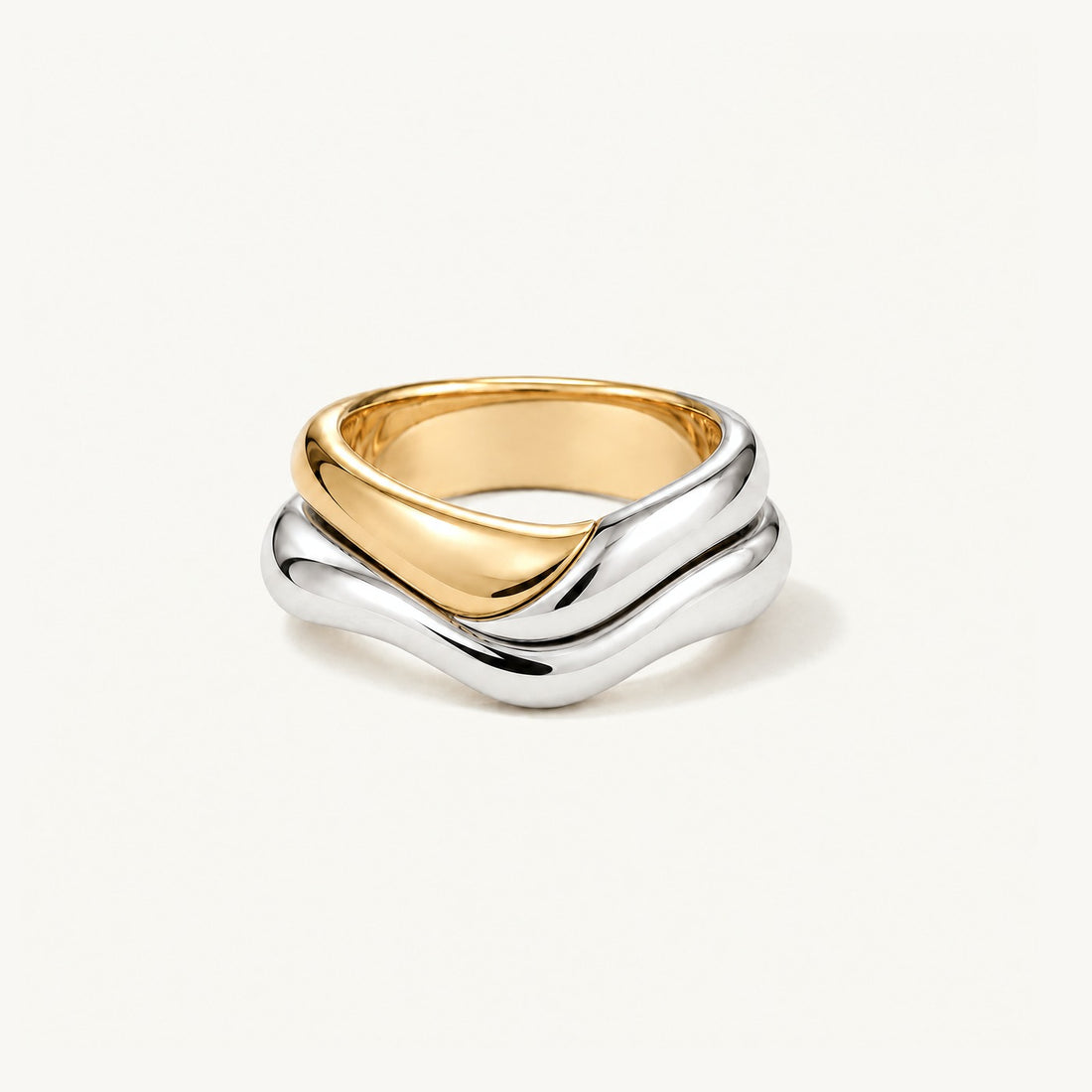 Ripple Wave Ring in 925 sterling silver and 14k gold filled, front view