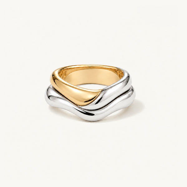 Ripple Wave Ring in 925 sterling silver and 14k gold filled, front view