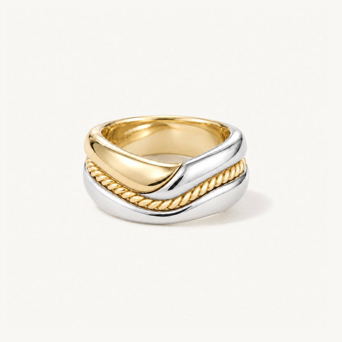 Ripple Rope Wave Ring in 925 sterling silver and 14k gold filled, front view
