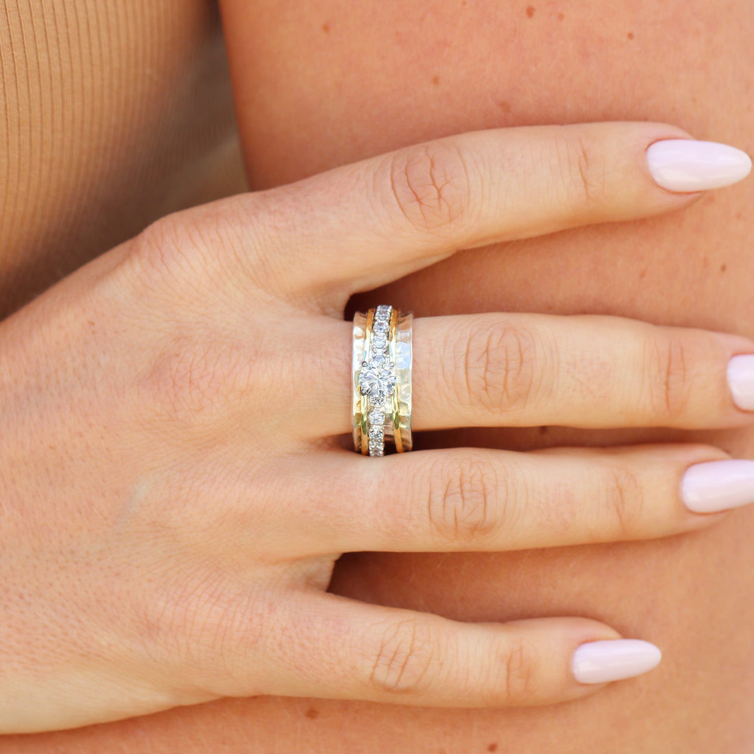 Arietta Spinner Ring in sterling silver and 14k gold, view 8