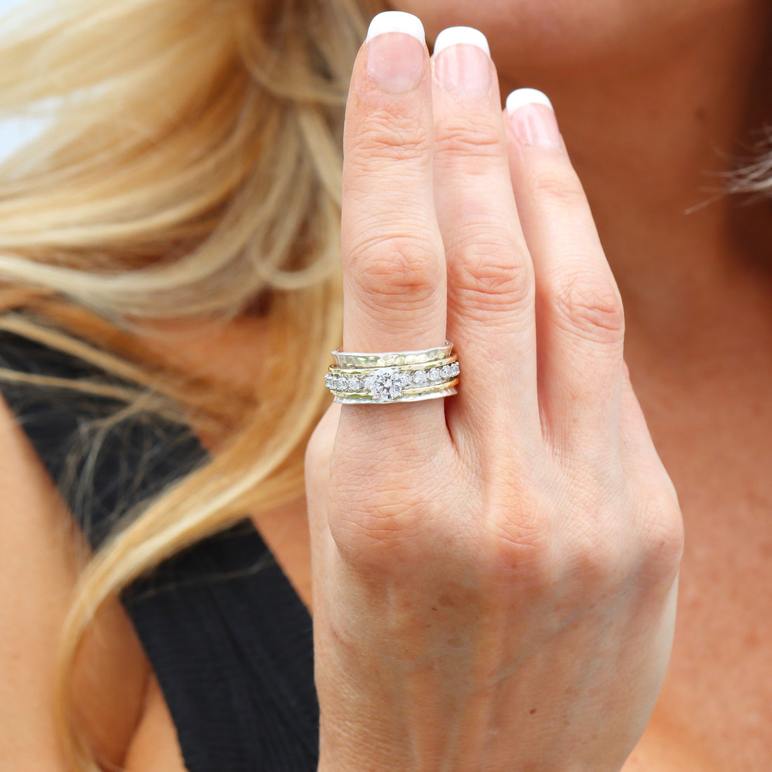 Arietta Spinner Ring in sterling silver and 14k gold, view 9