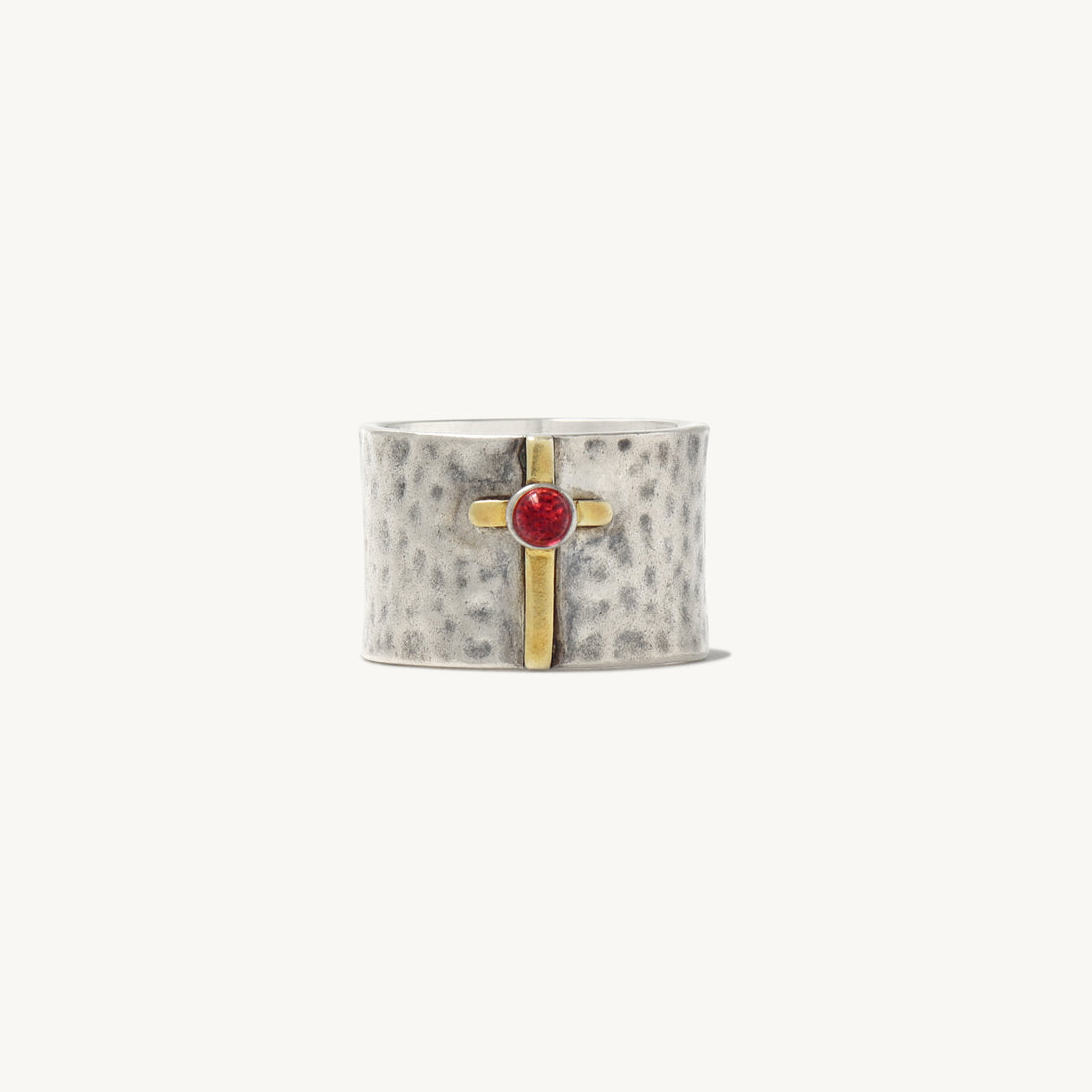 Pierina Cross Ring in sterling silver and 14k gold with red opal