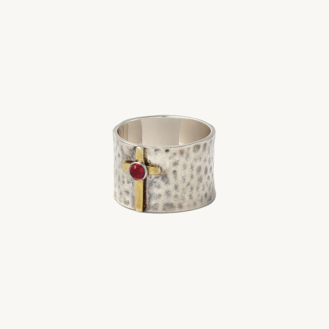 Pierina Cross Ring in sterling silver and 14k gold with red opal, view 2