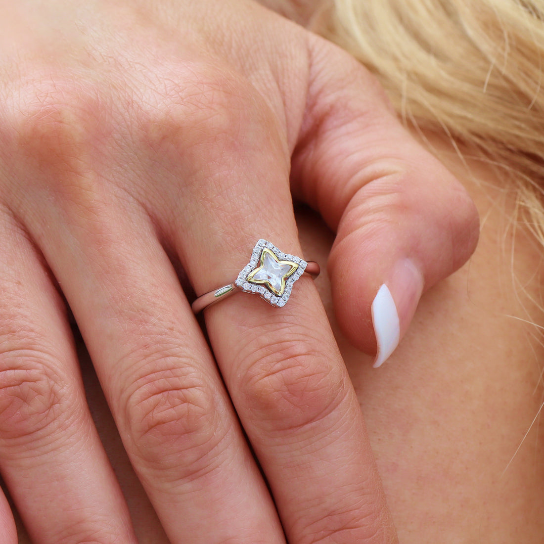 Cinzia Gemstone Ring in sterling silver and 14k gold, view 9