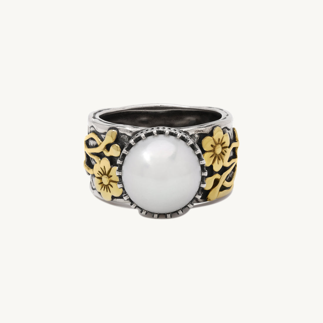 Tonia Pearl Ring in sterling silver and 14k gold