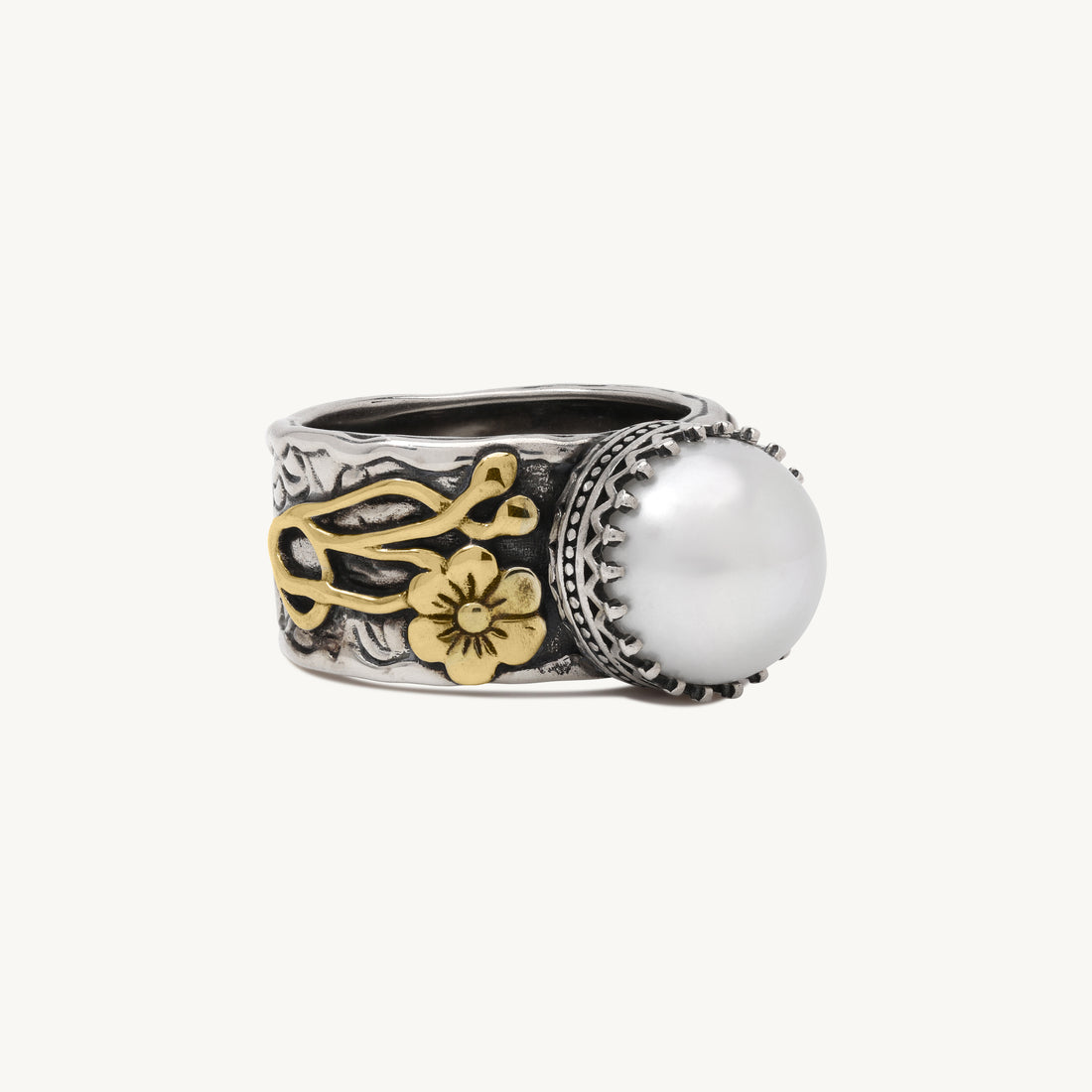 Tonia Pearl Ring in sterling silver and 14k gold, view 2