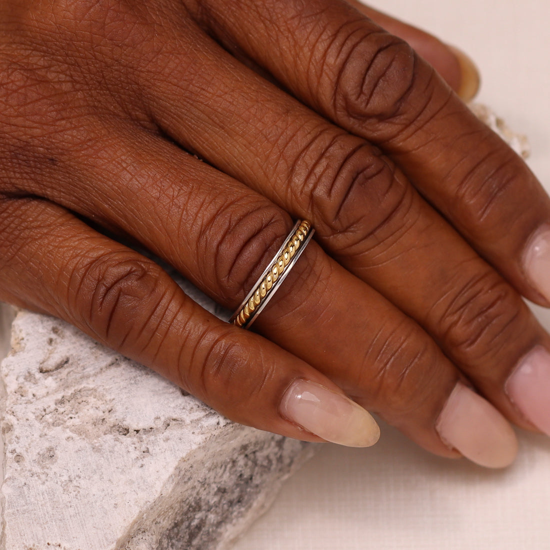 Fausta Roped Spinner Ring in sterling silver and 14k gold, view 4