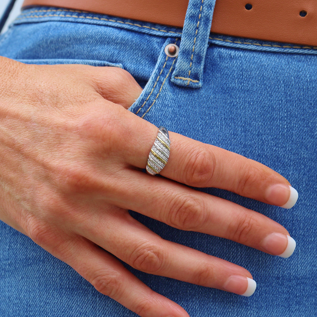 Fiona Croissant Ring in sterling silver and 14k gold, view 10