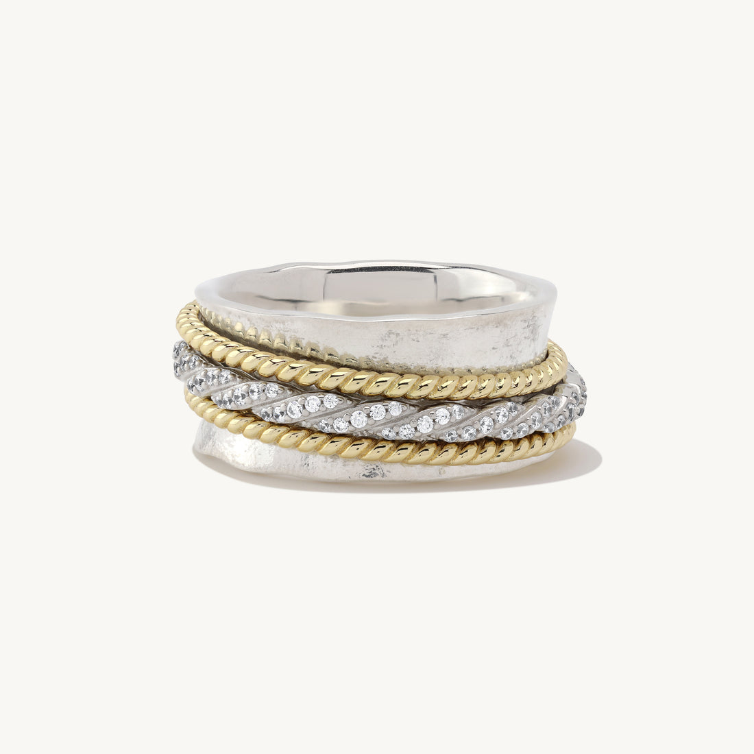 Aria Roped Band Spinner Ring in sterling silver and 14k gold