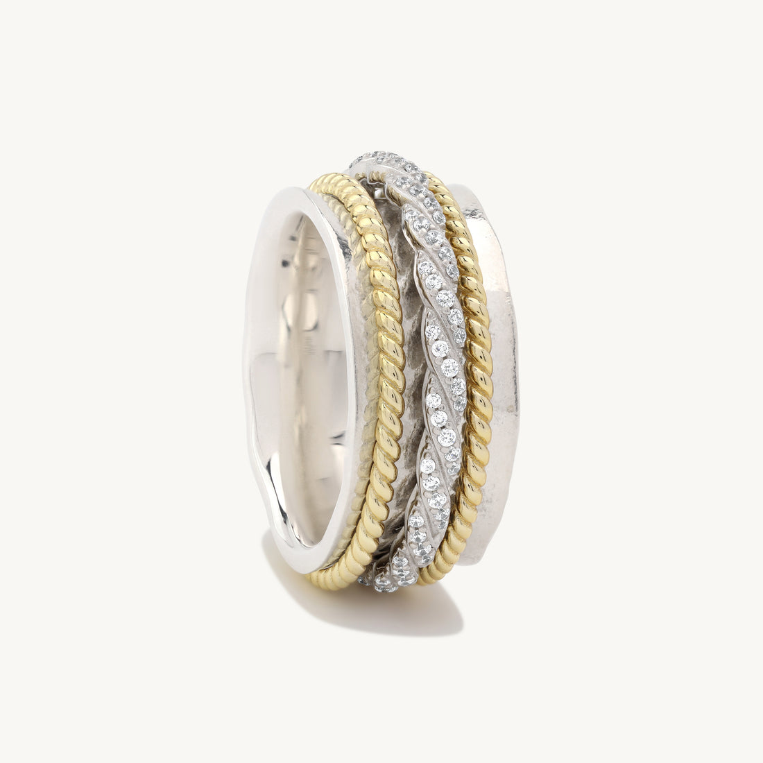 Aria Roped Band Spinner Ring in sterling silver and 14k gold, view 3