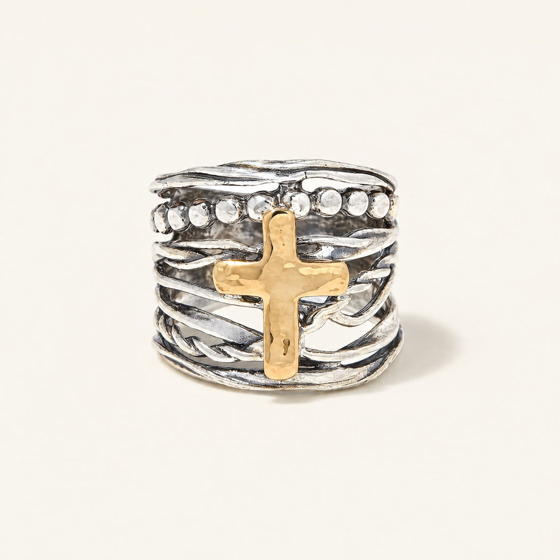 Abby Cross Ring in sterling silver and 14k gold
