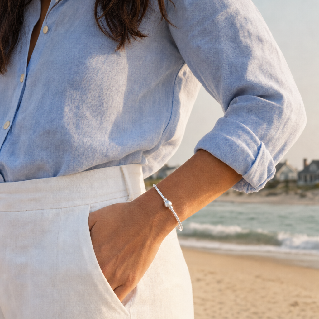 Coastal Ball Bracelet in All Sterling Silver, worn by a model, Ideaure photo