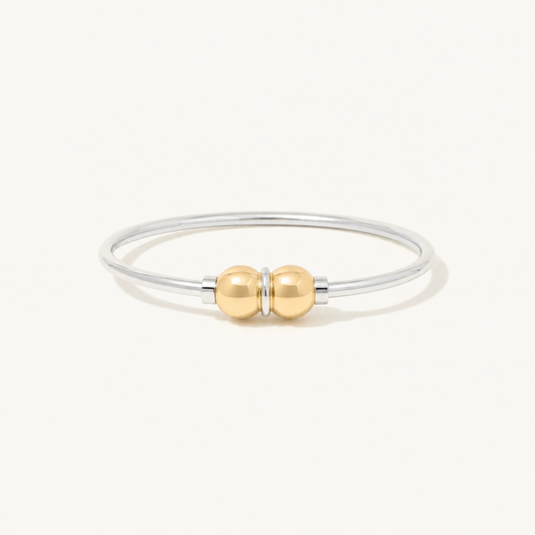 Coastal Double Ball Bracelet in Sterling Silver with 14k Gold Filled Balls, Ideaure listing photo