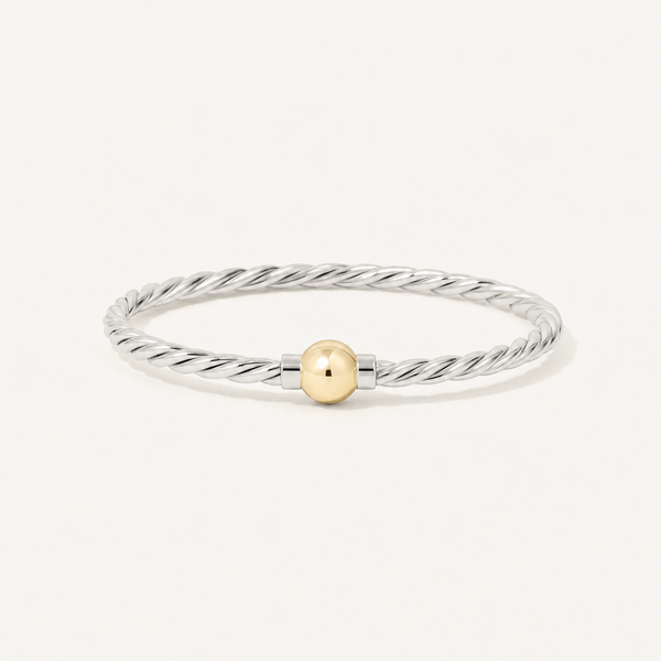Coastal Twist Ball Bracelet in Sterling Silver with 14k Gold Filled Ball, Ideaure listing photo