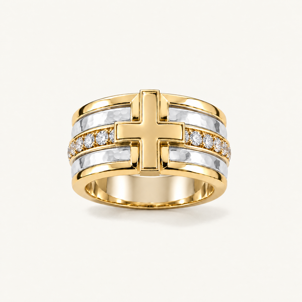Vesper Pavé Cross Band in 925 sterling silver and 14k gold filled, front view