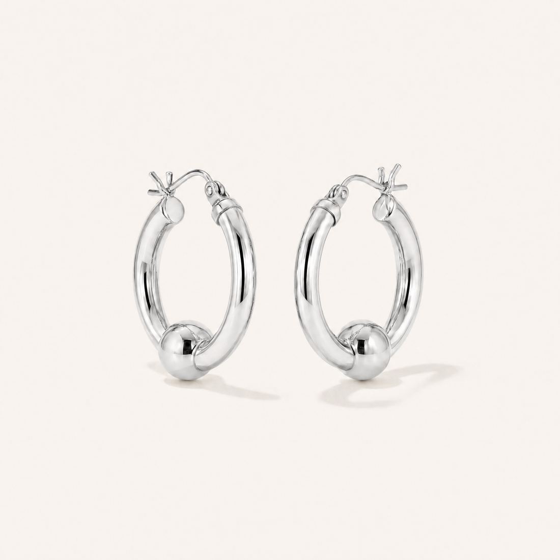 Coastal Ball Hoop Earrings in All Sterling Silver, Ideaure listing photo