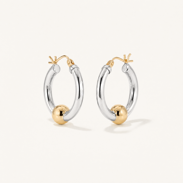 Coastal Ball Hoop Earrings in Sterling Silver with 14k Gold Filled Ball, Ideaure listing photo