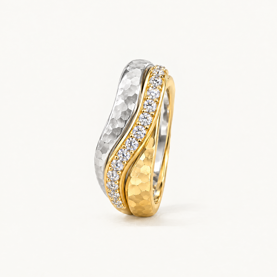 Crossing Wave Pavé Ring, side profile