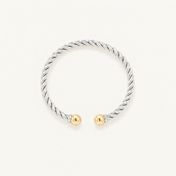 Seabrook Twist Cuff Bracelet in Sterling Silver with 14k Gold Filled Ball Ends, Ideaure listing photo