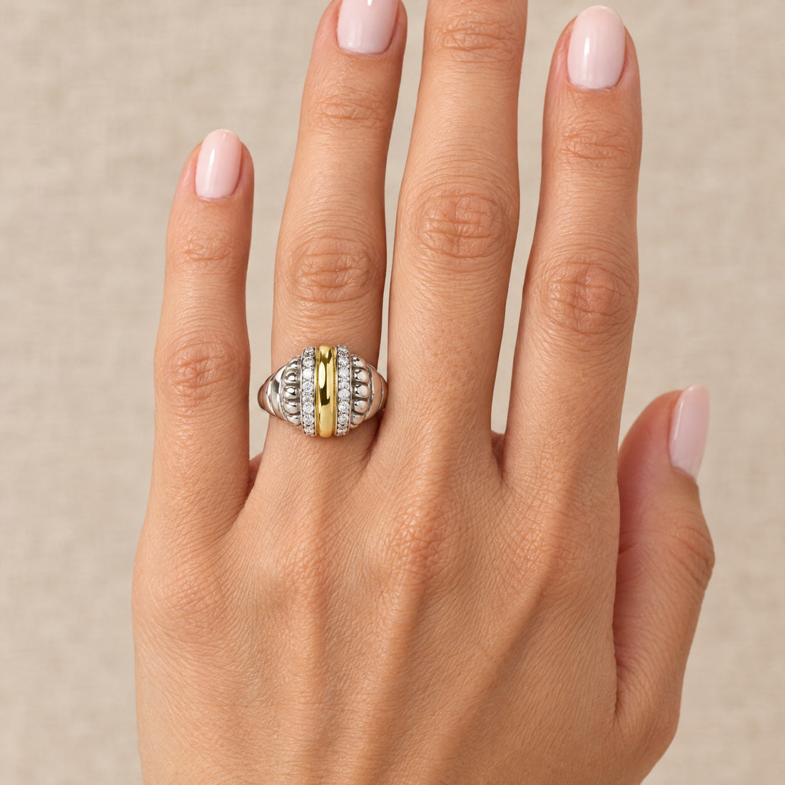 Idalia ring worn on a hand