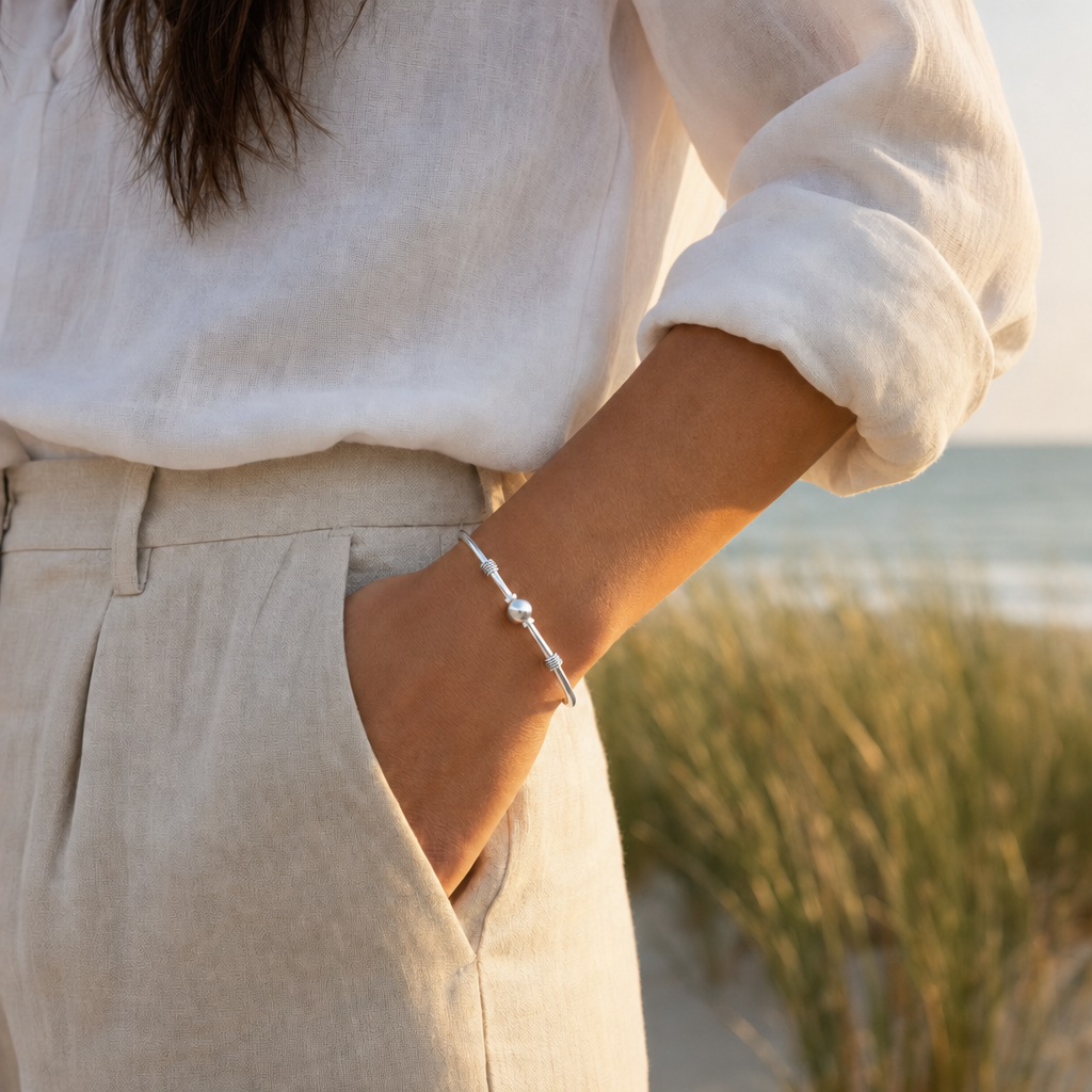 Nantucket Rope Ball Bracelet in All Sterling Silver, worn by a model, Ideaure photo
