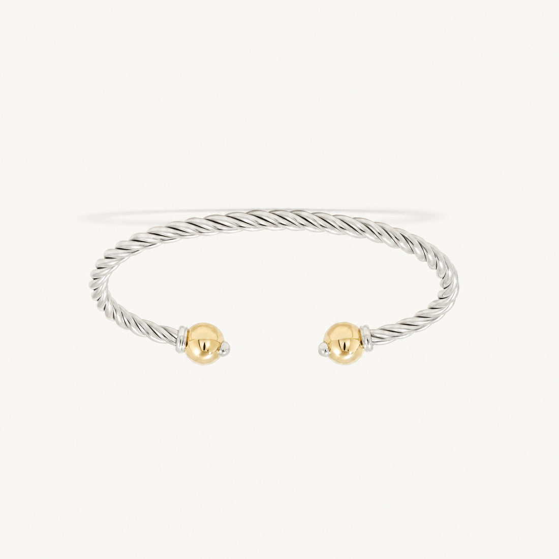 Seabrook Twist Cuff Bracelet in Sterling Silver with 14k Gold Filled Ball Ends, Ideaure listing photo