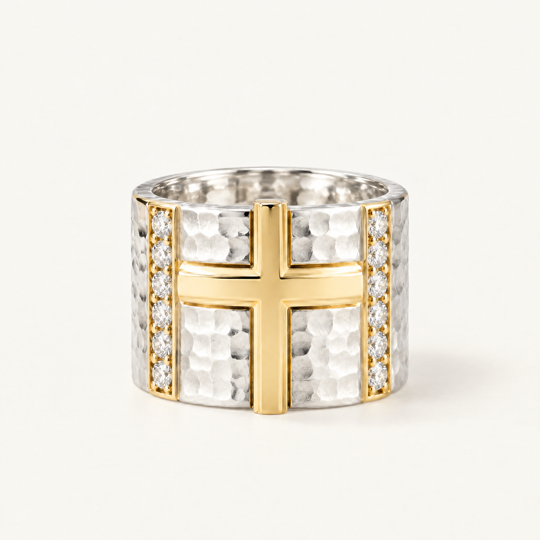 Wide Hammered Cross Ring, Ideaure listing photo